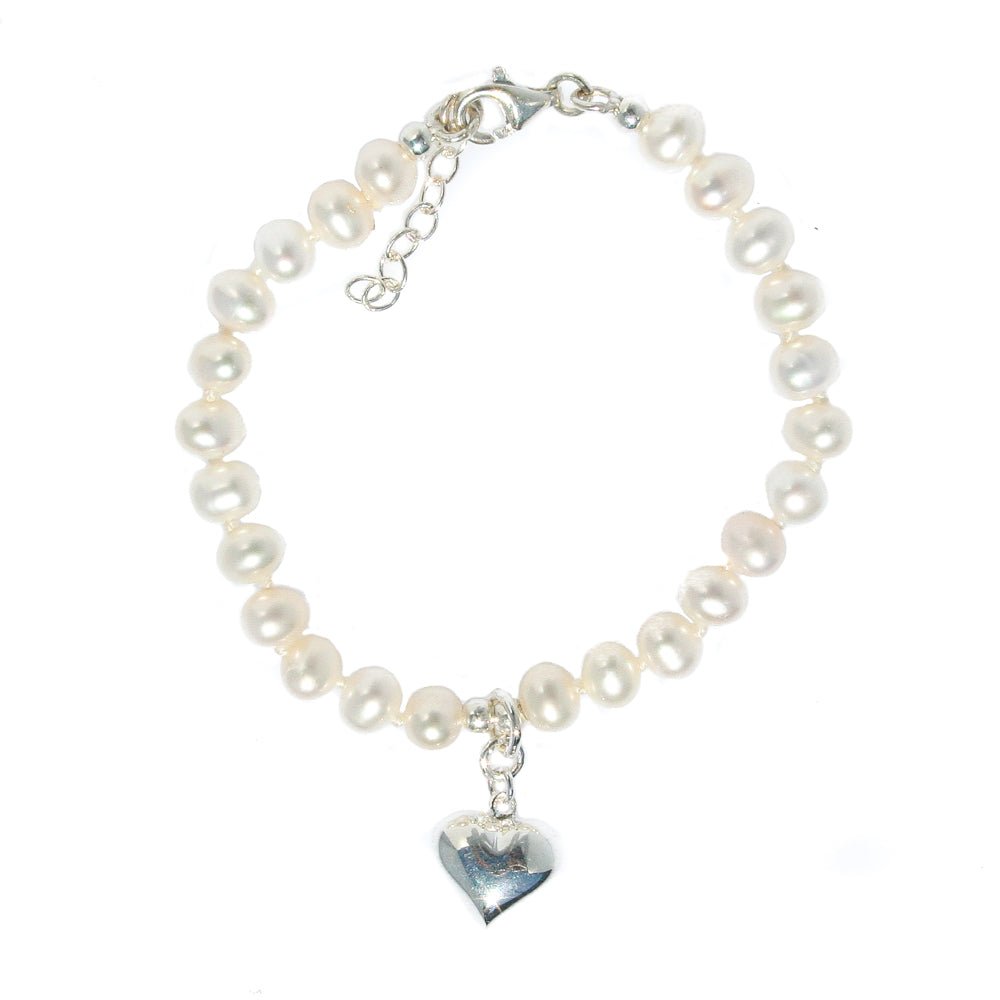girls pearl bracelet With Sterling silver heart charm 
