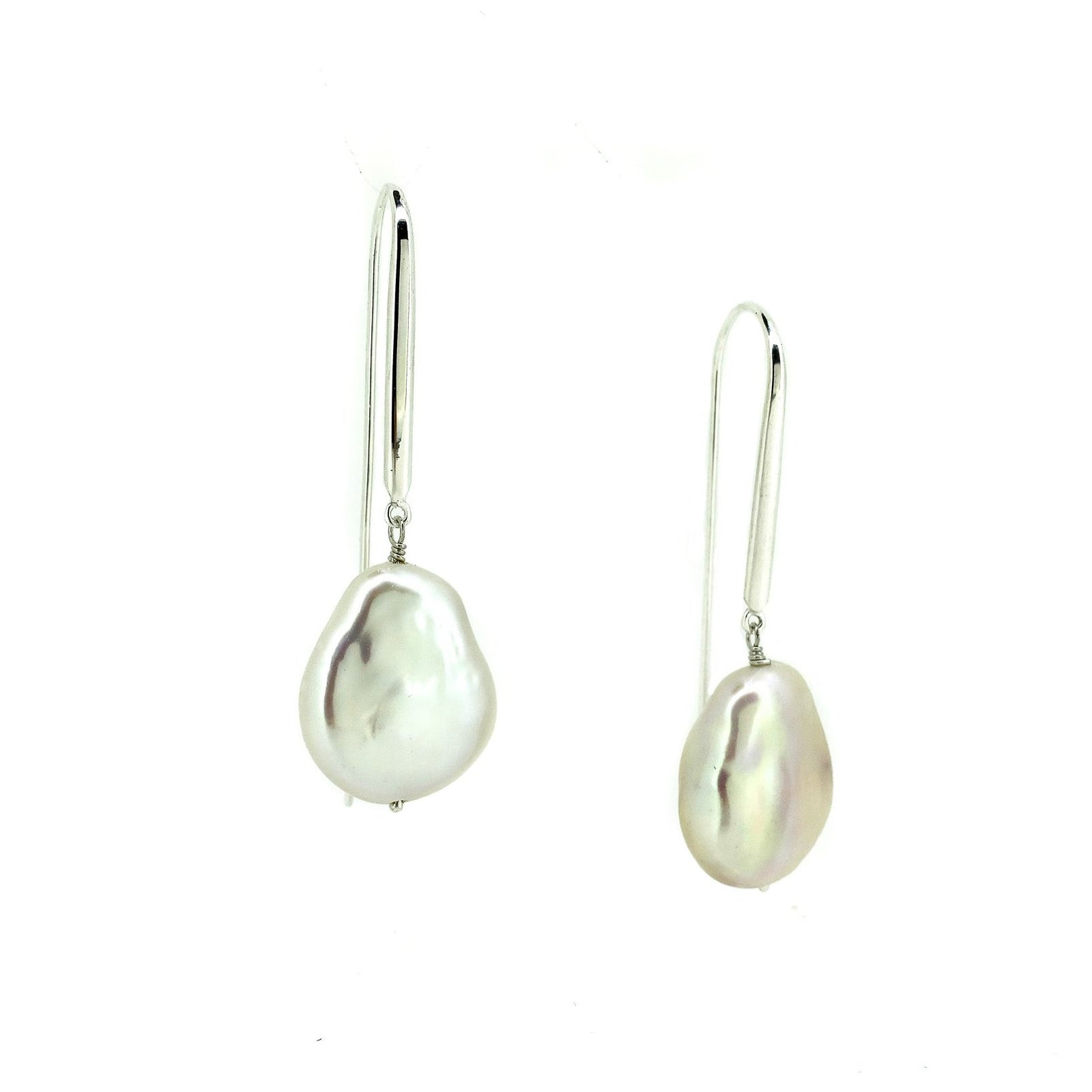 freshwater baroque pearl hook earrings in sterling silver designed in broome Western Australia
