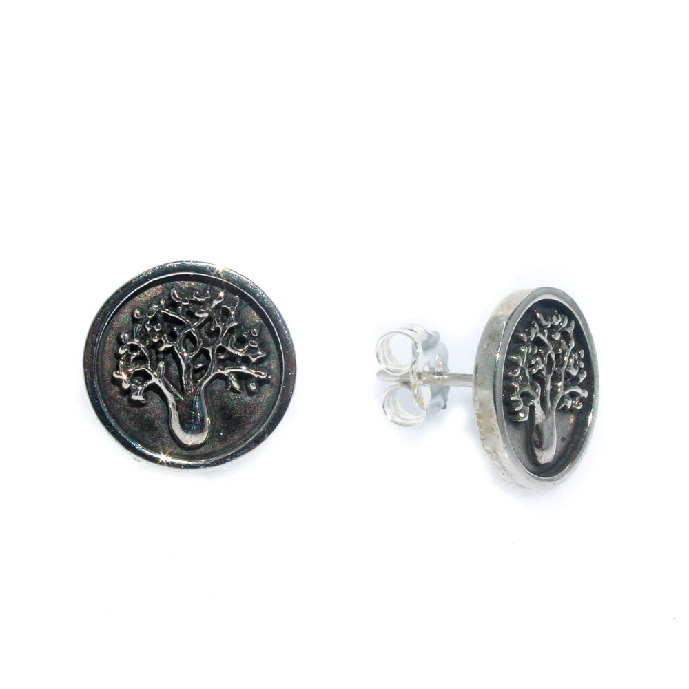 Boab Tree oxide stud earrings in 925 sterling silver with raised tree detail designed in Broome Western Australia