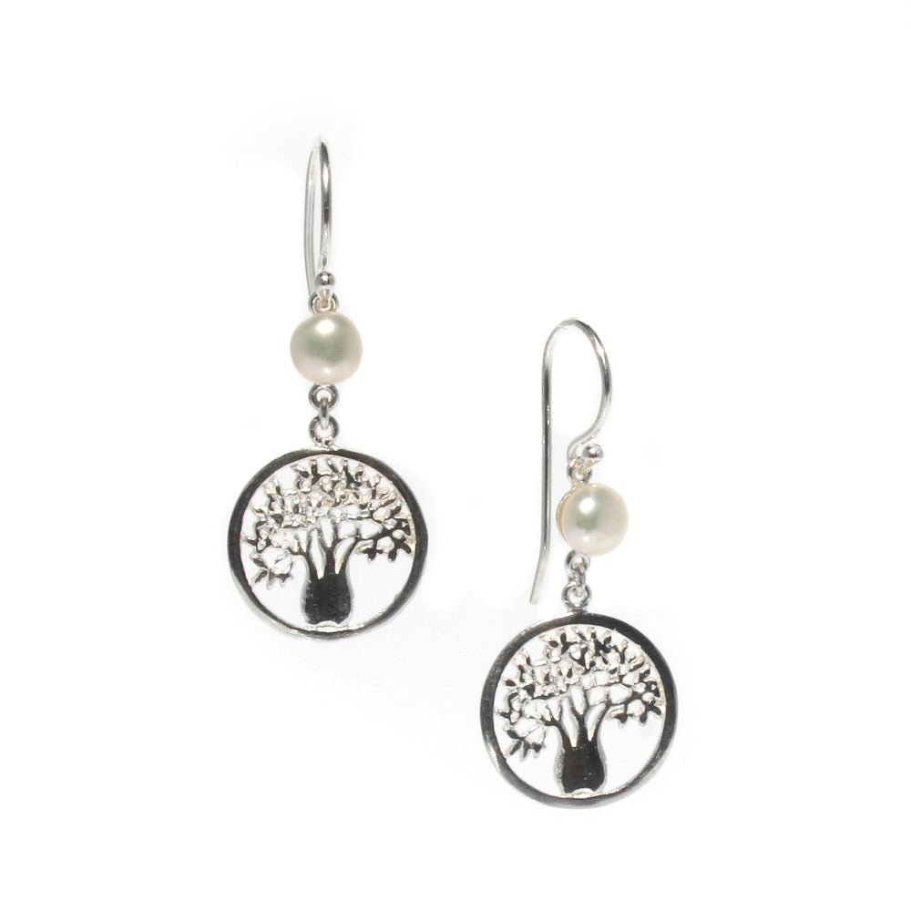 Boab Circle of Life pearl hook earrings in 925 sterling silver designed in Broome Western Australia