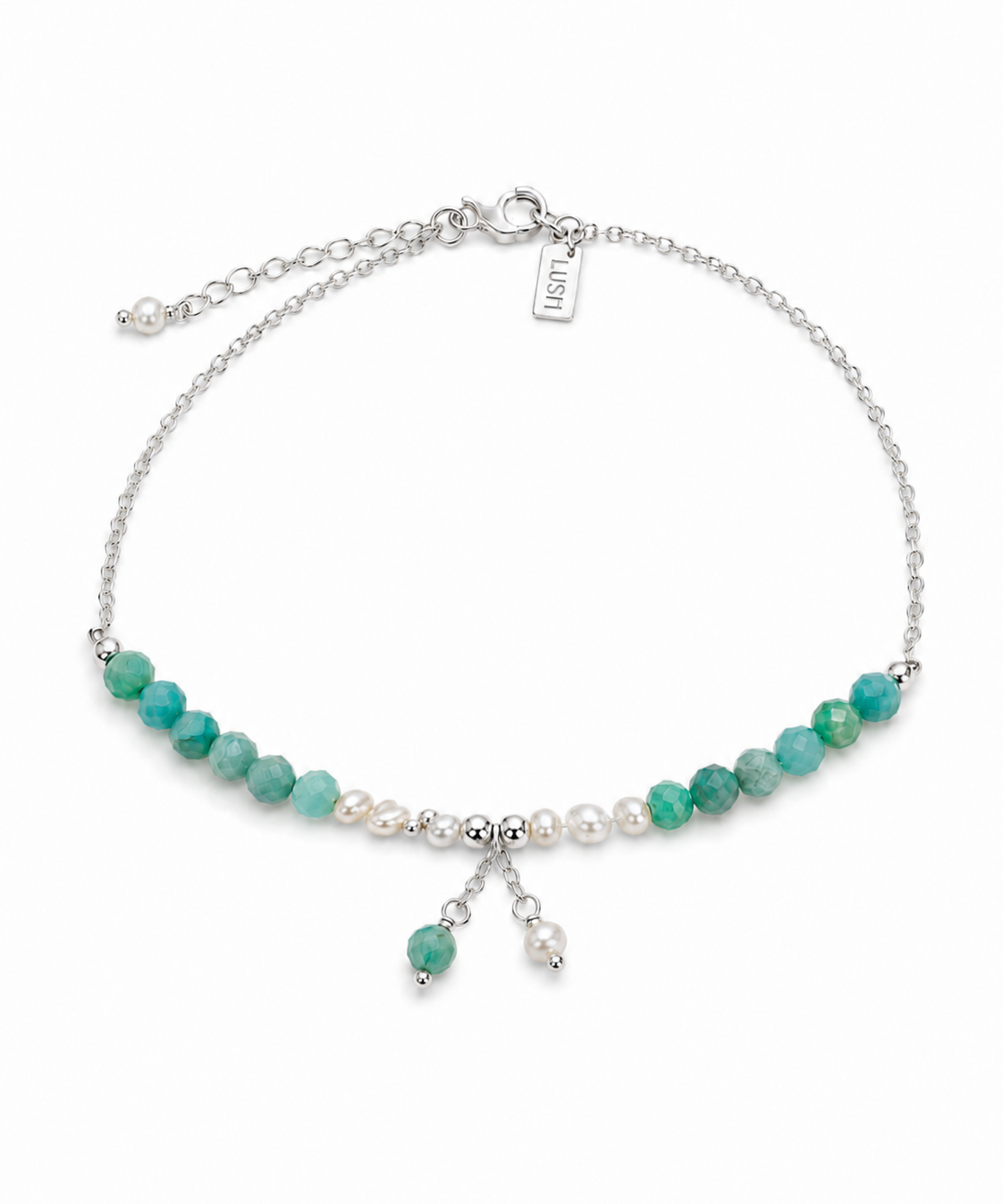 Ocean Spell Pearl Anklet Amazonite | Dainty Sterling Silver Anklet with Amazonite Gemstones & Pearls
