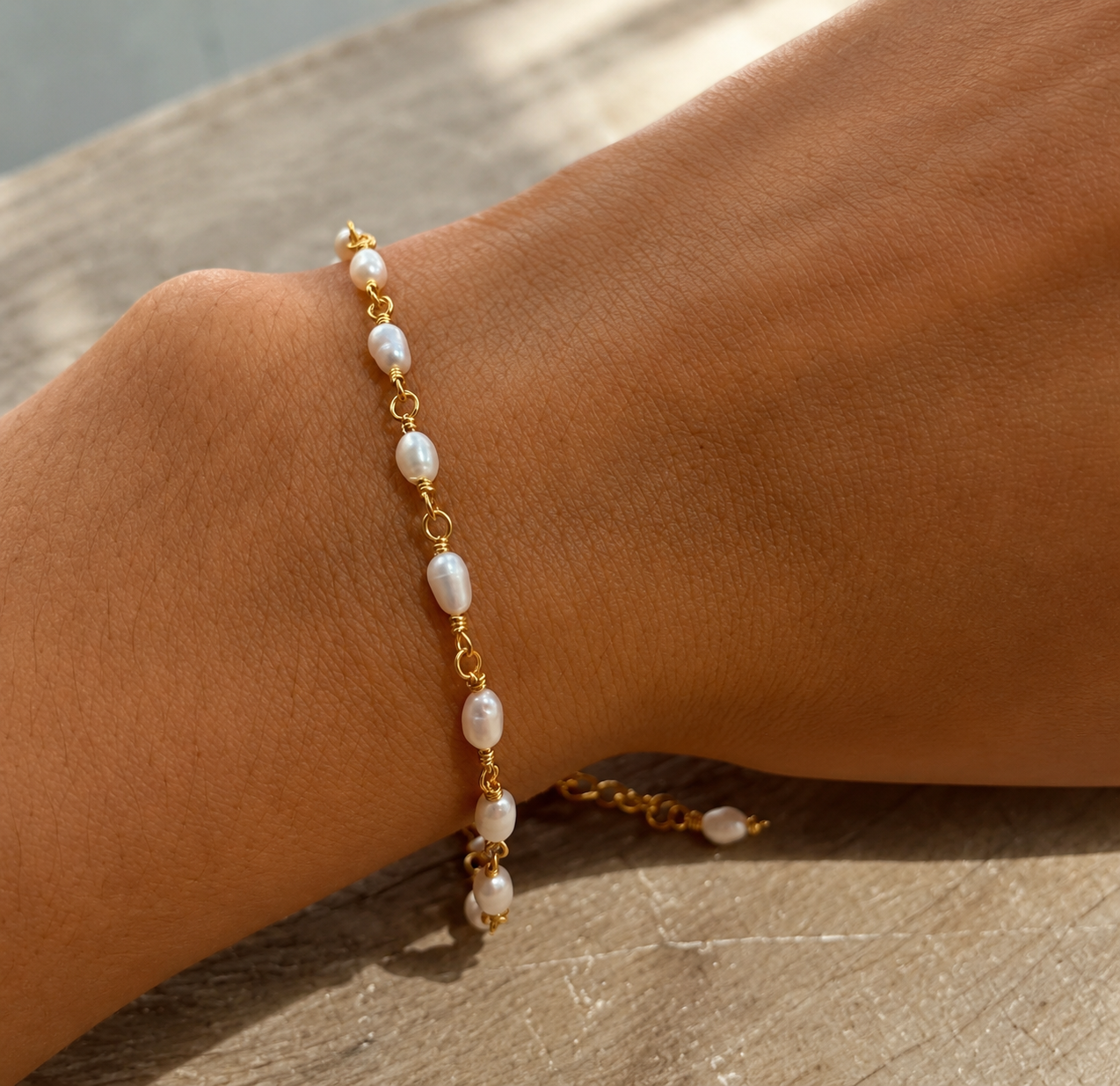 Seaside Bliss Pearl Bracelet Gold Vermeil with genuine freshwater pearls and premium 925 sterling silver, designed in Broome Western Australia