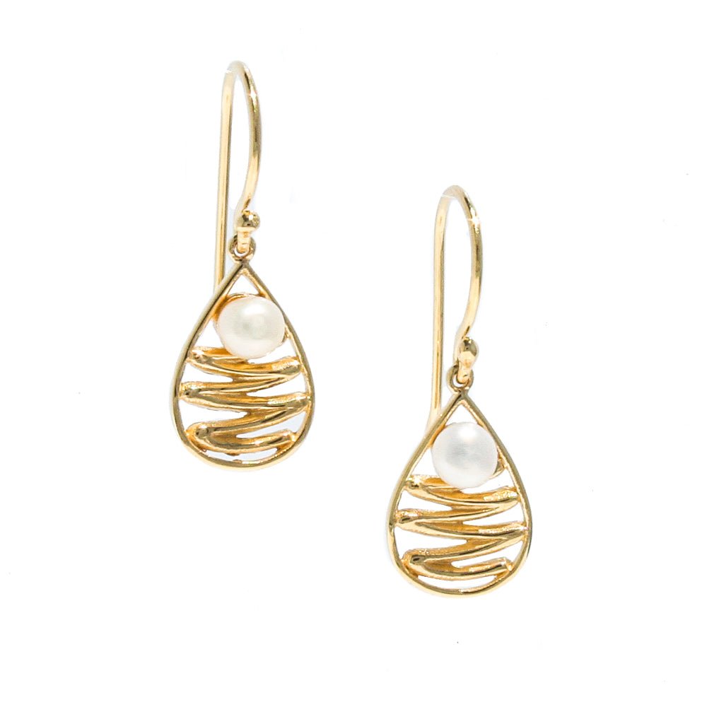 staircase to the moon inspired gold earrings with dainty pearl accent 