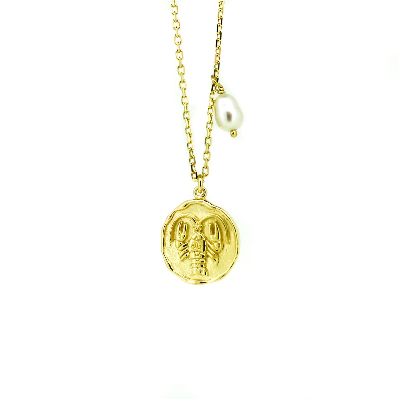 Zodiac Cancer Necklace Gold with dainty pearl 