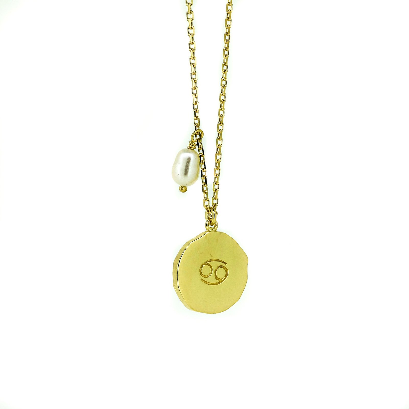 Zodiac Cancer Necklace Gold with dainty pearl