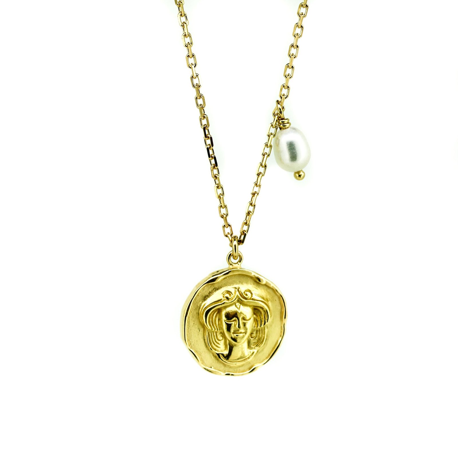 gemini zodiac necklace in gold With dainty freshwater pearl