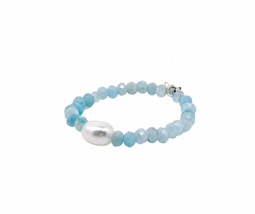 Dainty greeny blue amazonite gemstone and pearl ring