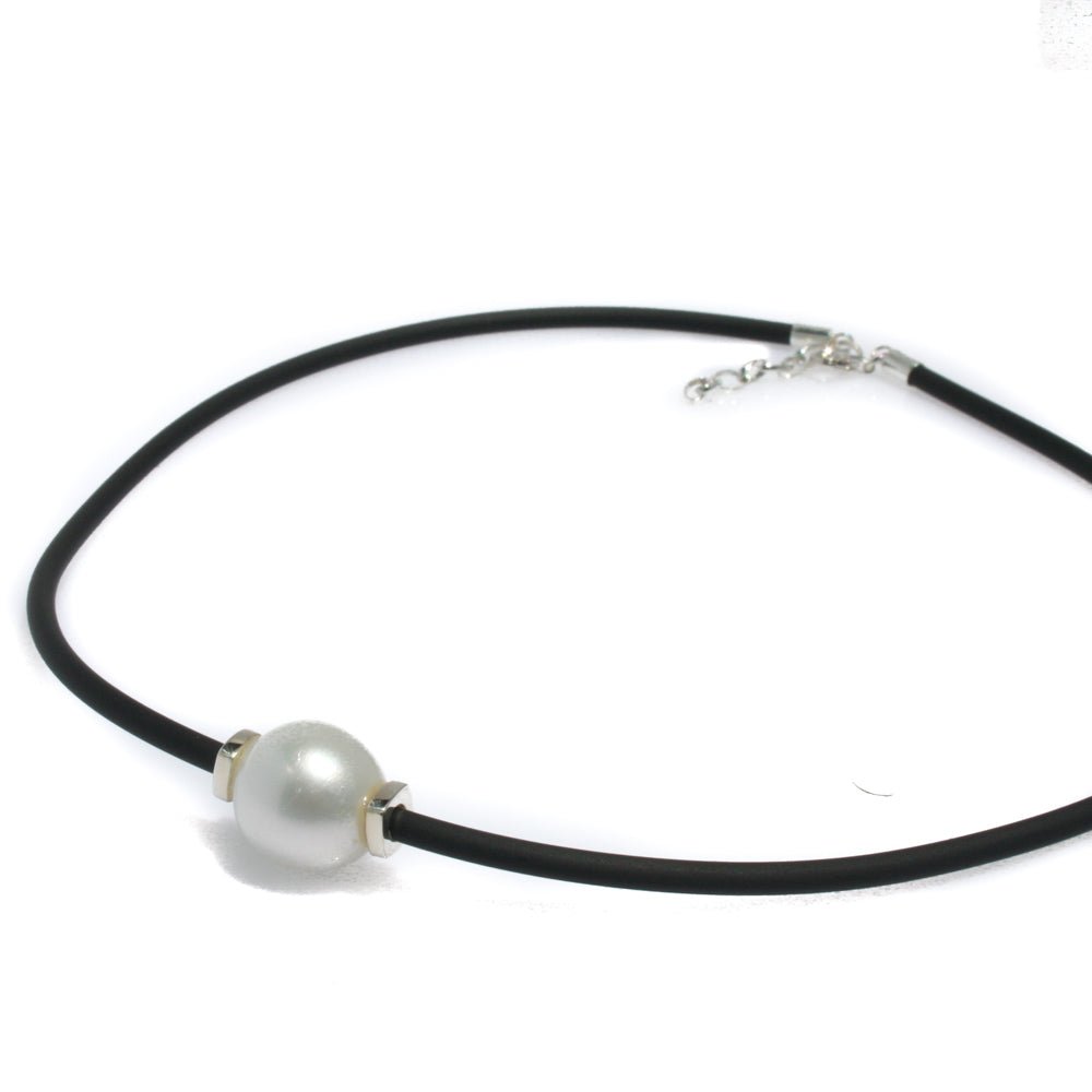 “Australian South Sea pearl neoprene necklace with sterling silver fittings designed in Broome Western Australia”