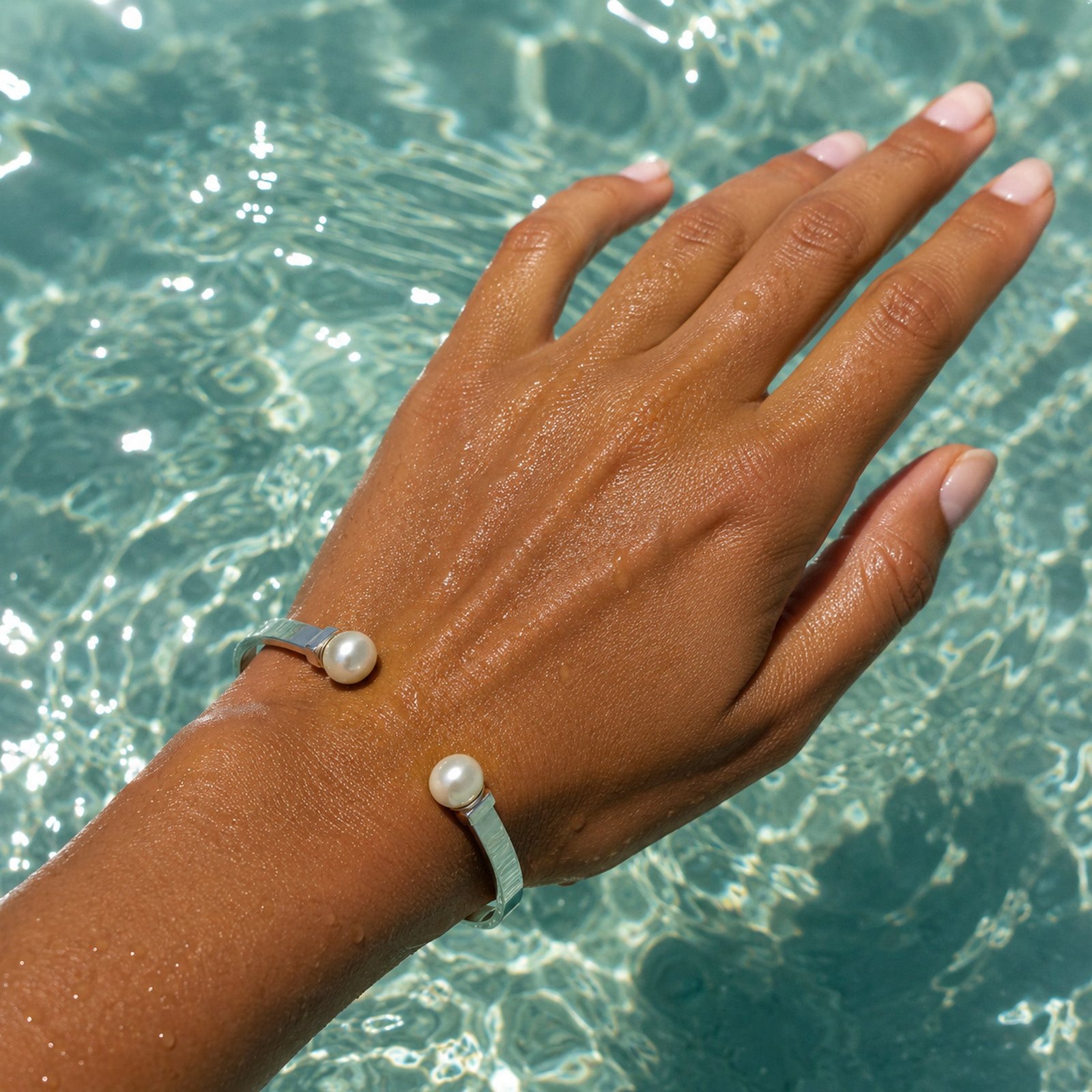 sterling silver cuff with pearl detail