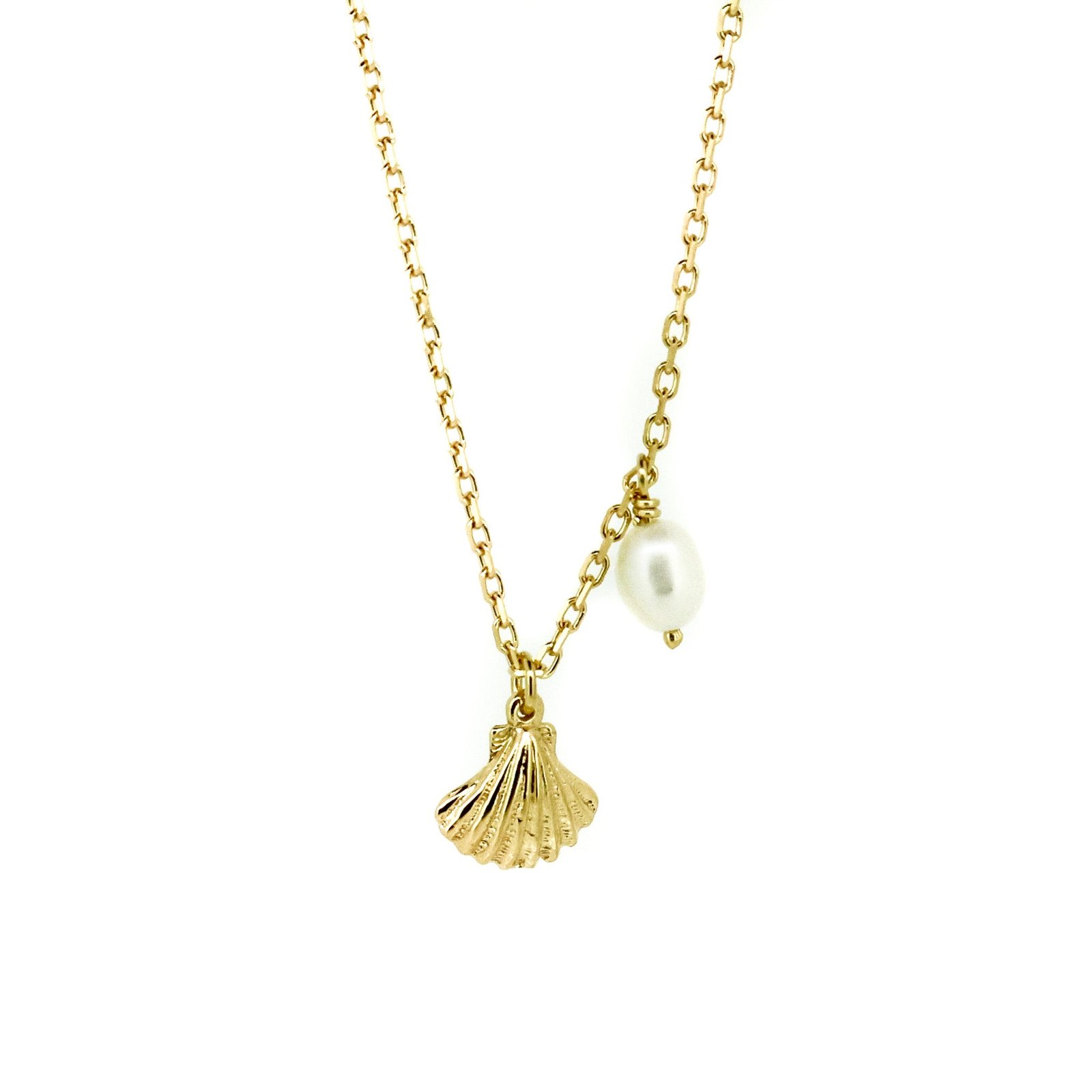 “Beach Love shell pearl gold vermeil necklace designed in Broome Western Australia”