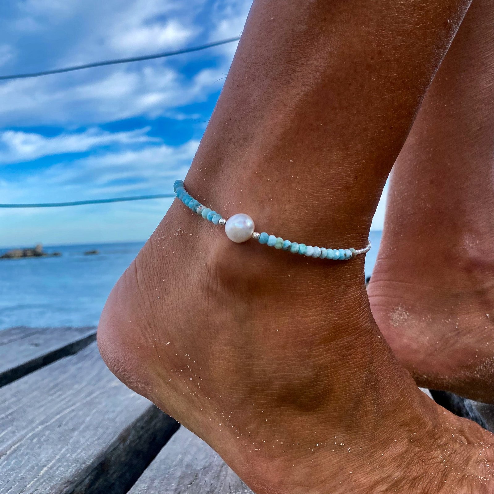 keshi pearl larimar anklet