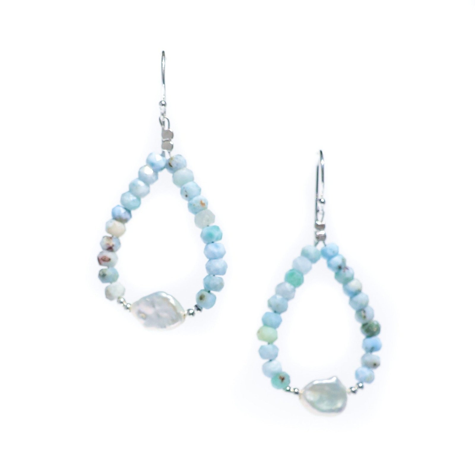 Blue Lagoon larimar and keshi pearl earrings in sterling silver
