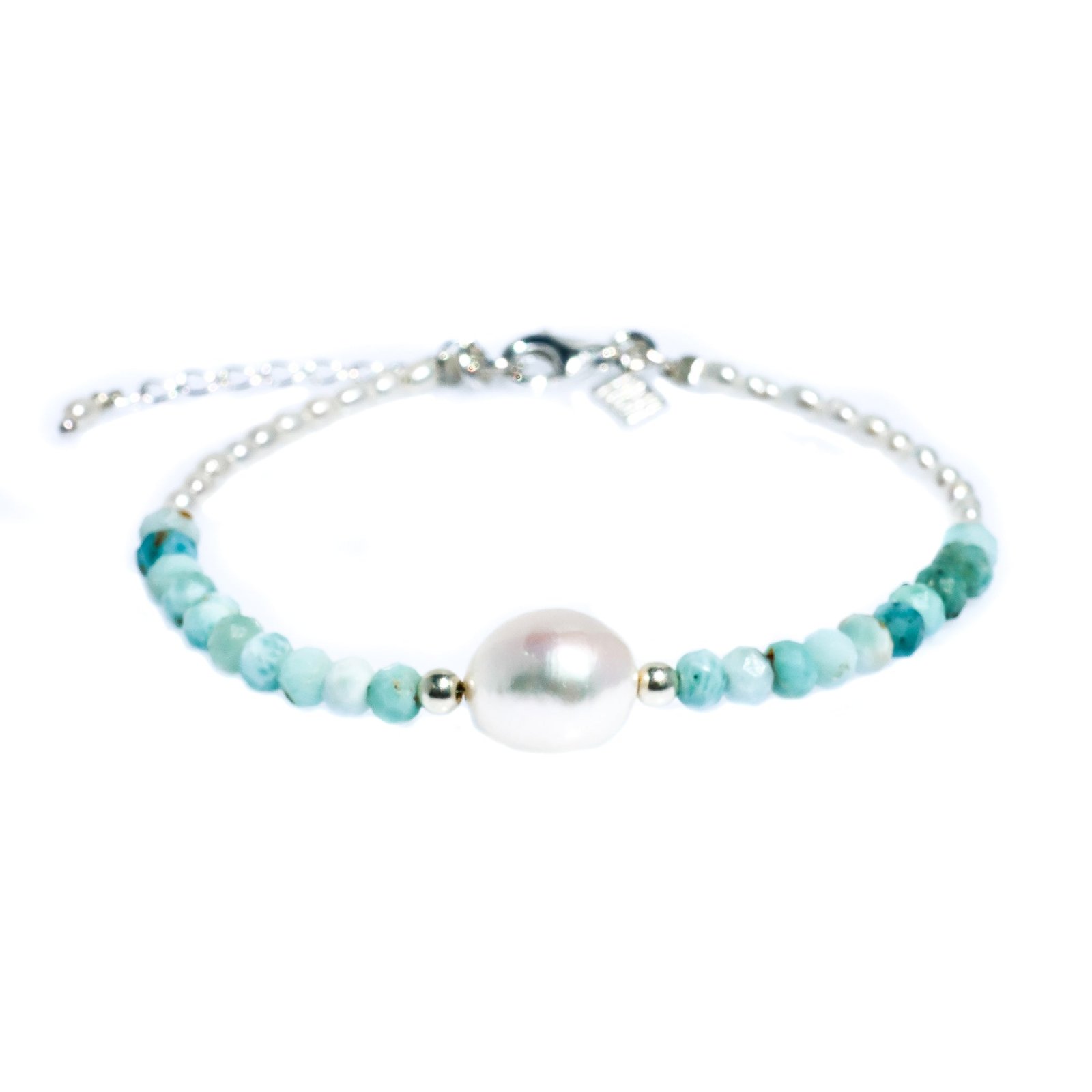 “Keshi pearl and larimar bracelet inspired by tropical blue lagoons designed in Broome Western Australia”
