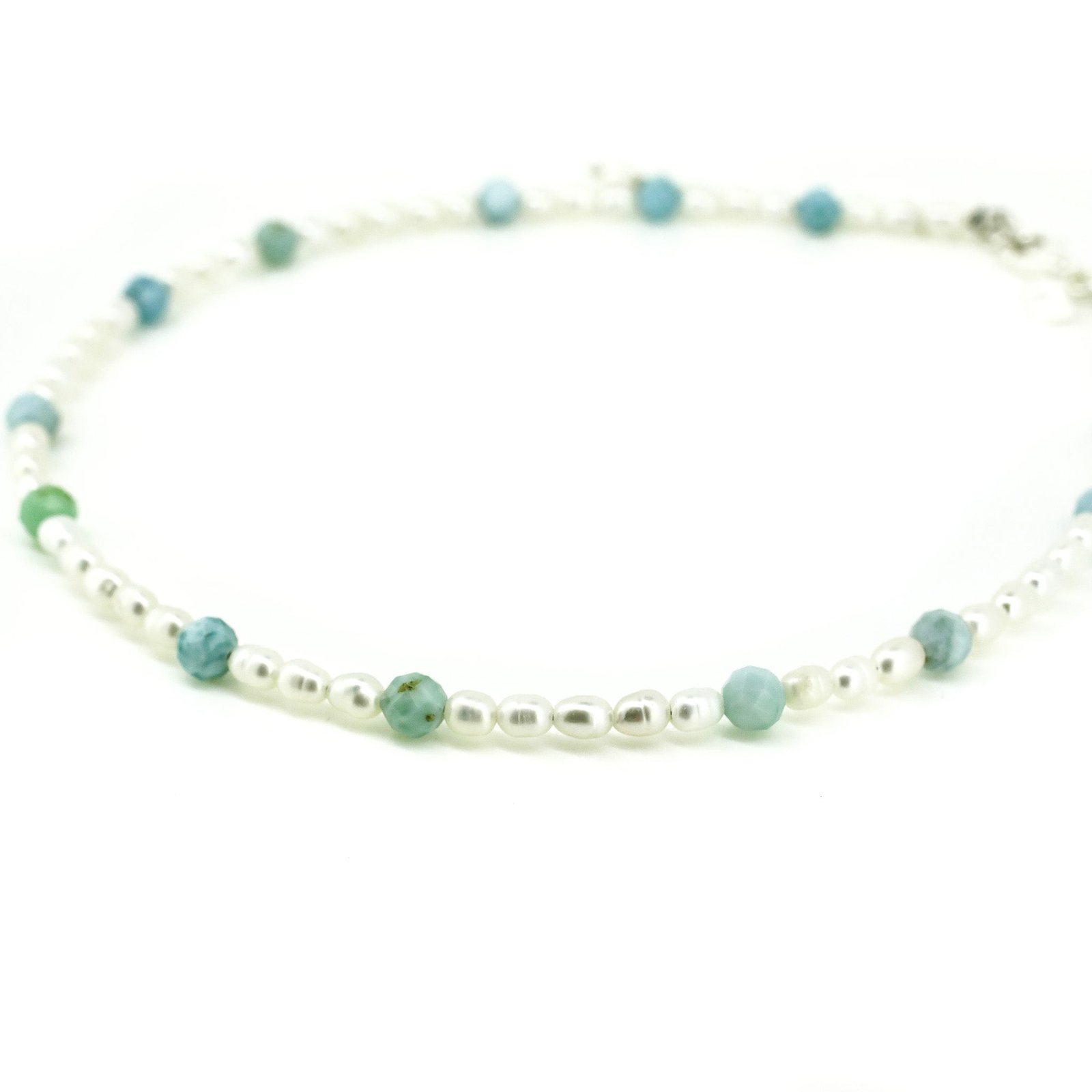 boho pearl larimar anklet