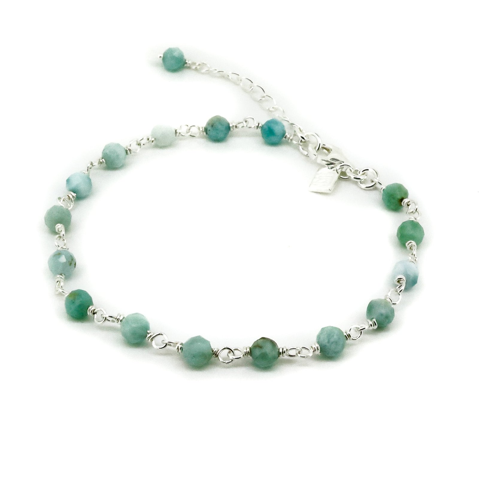 silver bracelet with larimar beads