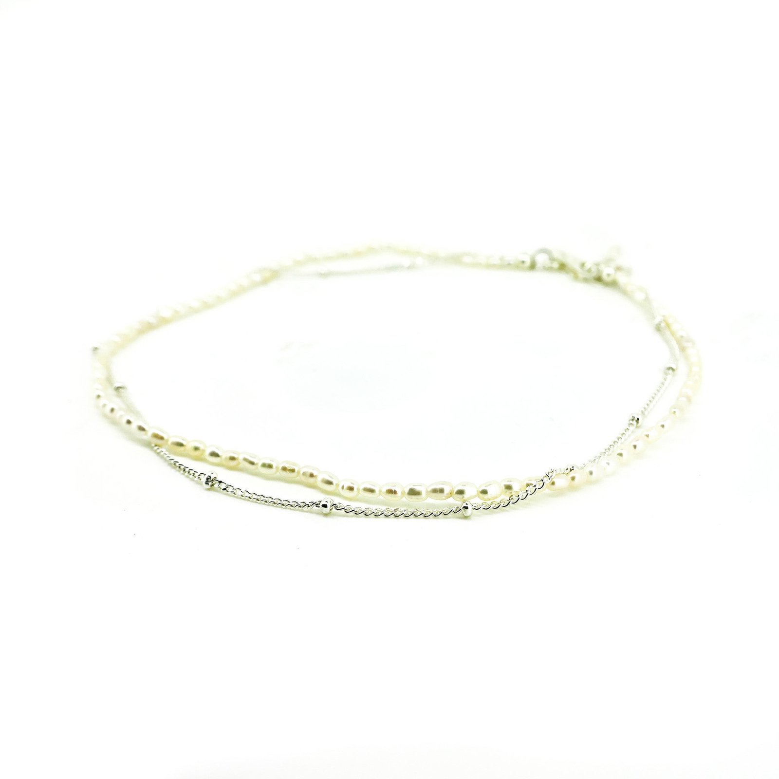 Dainty pearl and silver chain anklet