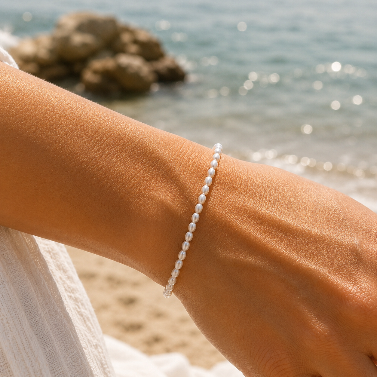 Mermaids Treasure Pearl Bracelet Gold with genuine freshwater pearls, premium gold vermeil chain, and beach-inspired Australian jewellery design.