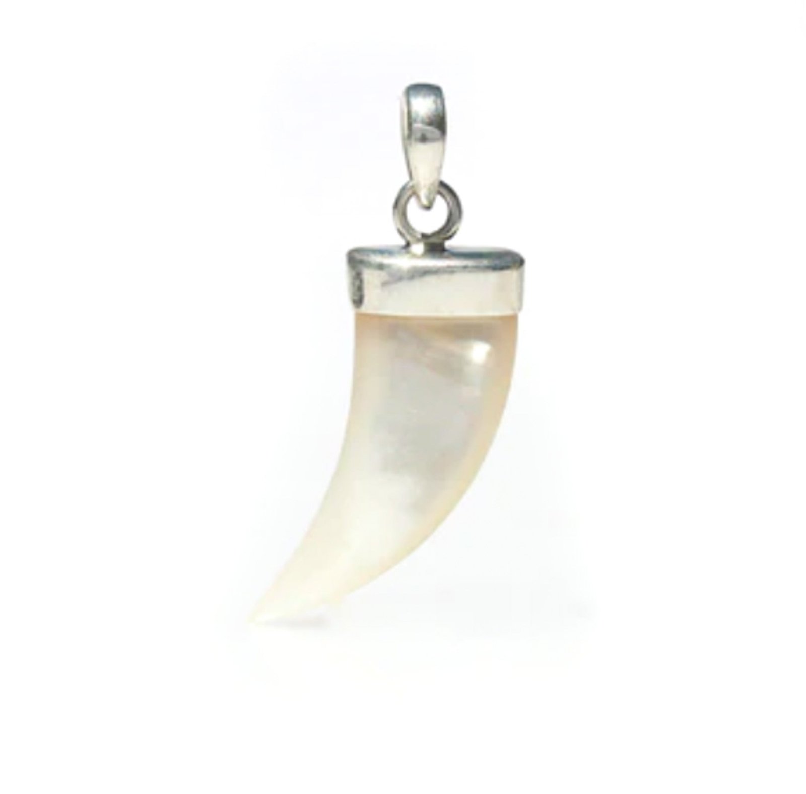 Shark Tooth Mother of Pearl Pendant crafted in sterling silver featuring genuine iridescent mother of pearl in a coastal-inspired shark tooth design.