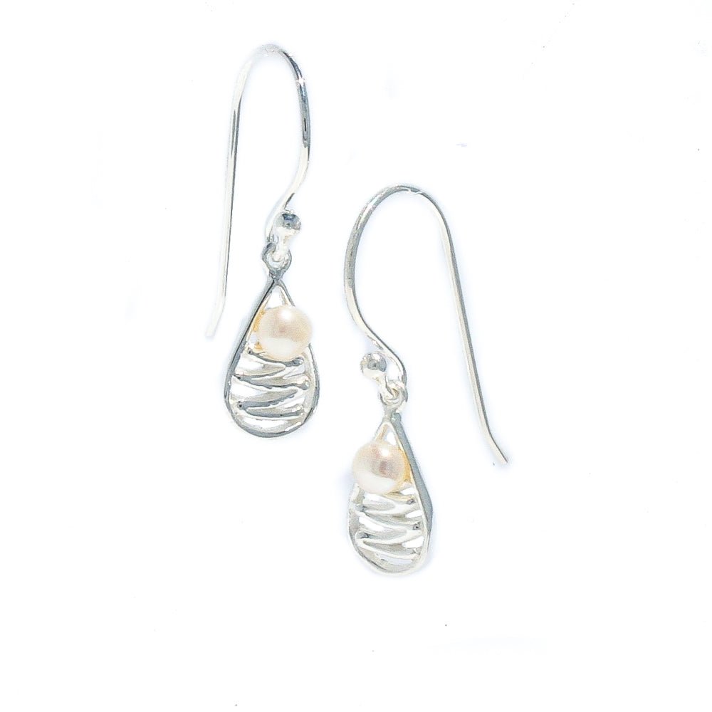 staircase dew drop pearl earrings small sterling silver